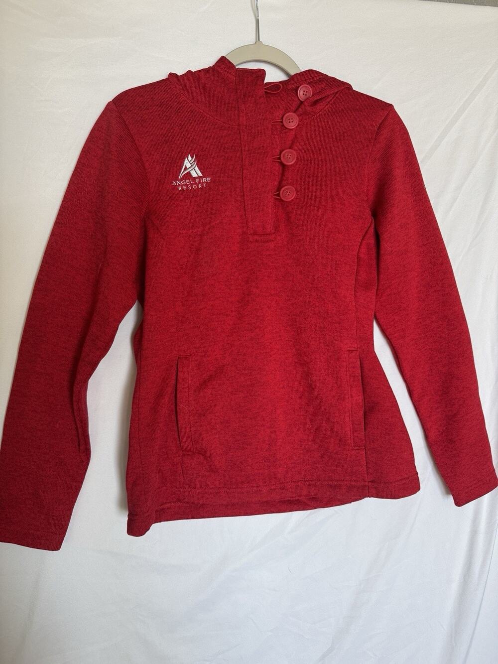 Columbia Womens Pullover Jacket Bottons Pockets Red Medium 'AngelFire Resort'